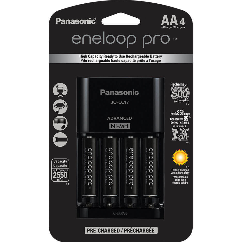 מטען מהיר וסוללות AA נטענות תוצרת Panasonic Eneloop סדרה שחורה