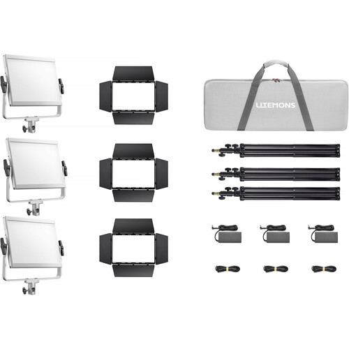 סט תאורה מקצועי – 3× Godox LiteMons LP600Bi
