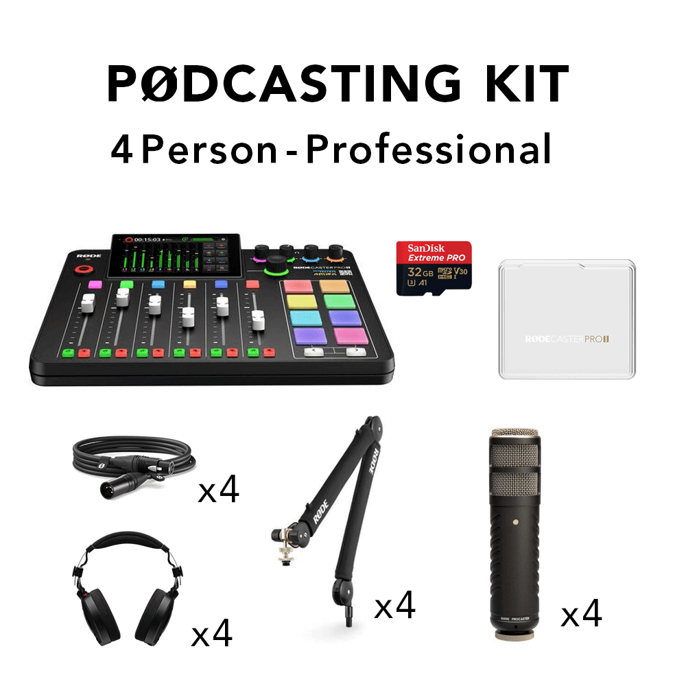 סט שלם ומקצועי לפודקאסט 4 דוברים RODE Podcasting Kit Professional