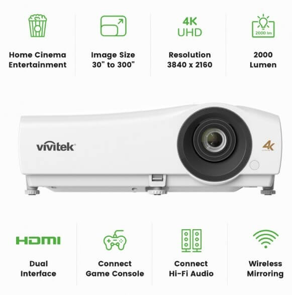 מקרן K4 לקולנוע ביתי VIVITEK HK2200 ברזולוציה 3840X2160