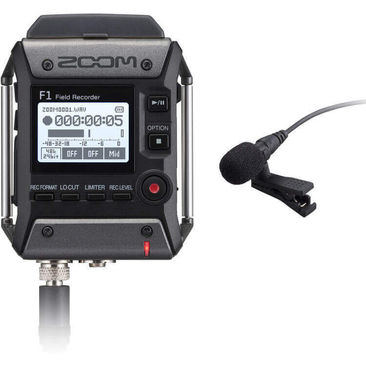 ערכת מקליט סאונד ומיקרופון דש Zoom F1 Recorder + Lav Mic